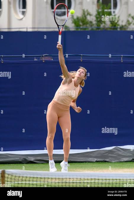 Camila Giorgi (ITA) on the practice courts before playing on the second day of the Rothesay International, at Devonshire Park.